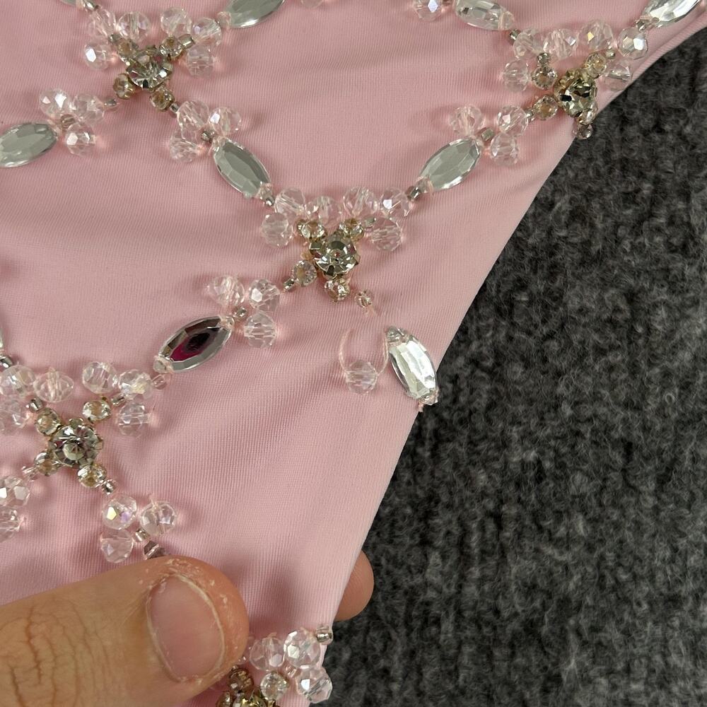 Oceanus Bikini Set XS Pink Embellished Triangle Top Bottom Rhinestone Beach Pool - Picture 10 of 12